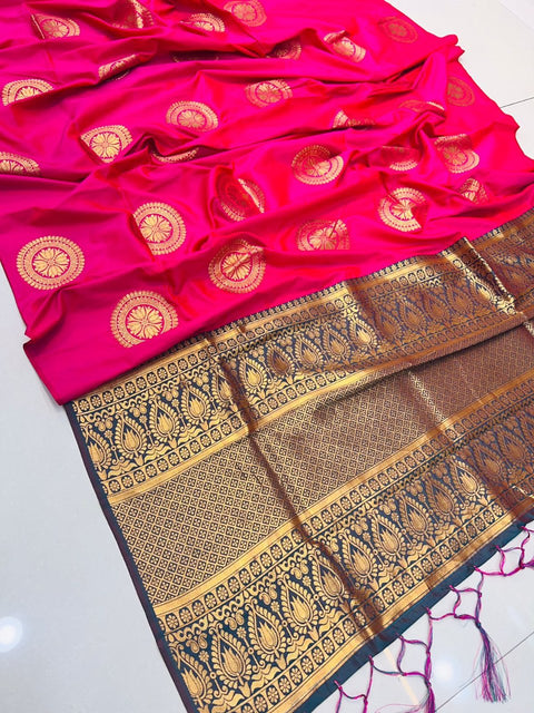 VastraLakshmi Stunning Dark Pink Kanjivaram Silk Saree and Angelic Blouse Piece