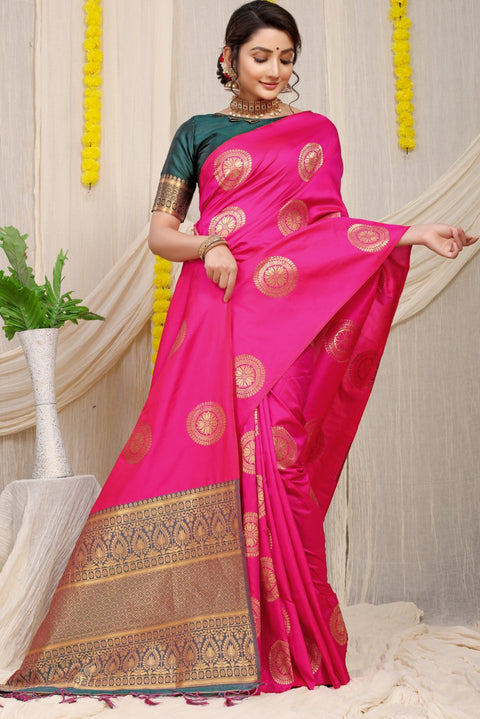 VastraLakshmi Stunning Dark Pink Kanjivaram Silk Saree and Angelic Blouse Piece