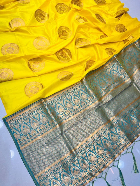 VastraLakshmi Attractive Lemon Kanjivaram Silk Saree and Angelic Blouse Piece