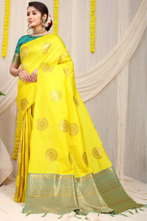 VastraLakshmi Attractive Lemon Kanjivaram Silk Saree and Angelic Blouse Piece