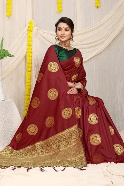 VastraLakshmi Sensational Maroon Kanjivaram Silk Saree and Angelic Blouse Piece