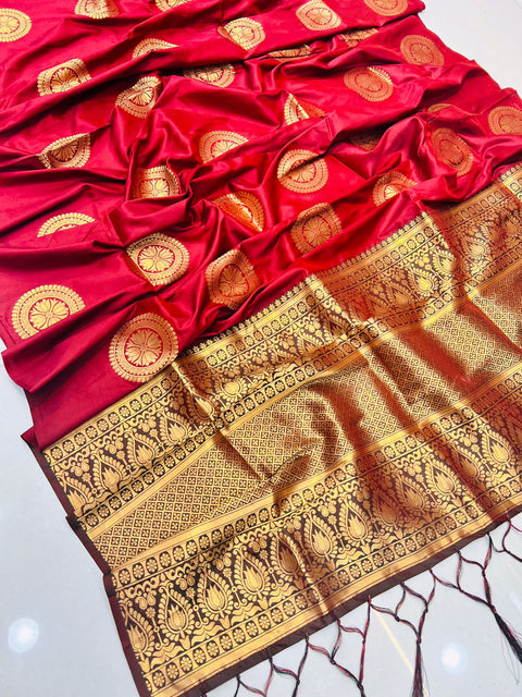 VastraLakshmi Sensational Maroon Kanjivaram Silk Saree and Angelic Blouse Piece