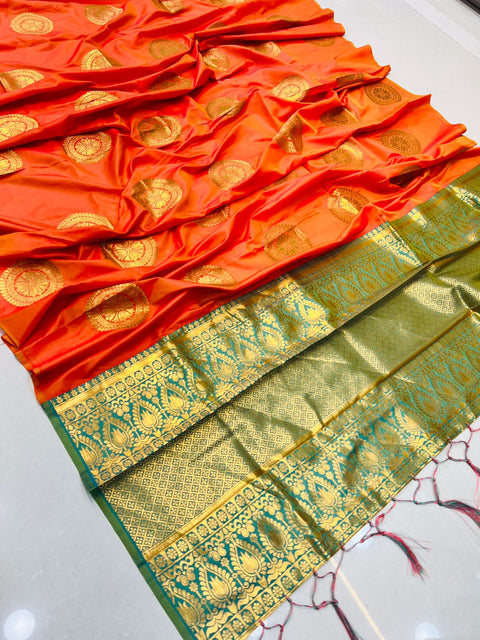 VastraLakshmi Mesmerising Orange Kanjivaram Silk Saree and Angelic Blouse Piece