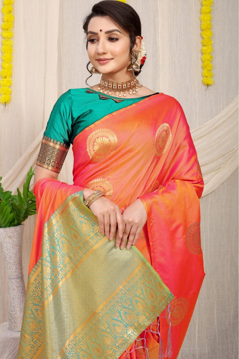 VastraLakshmi Mesmerising Orange Kanjivaram Silk Saree and Angelic Blouse Piece