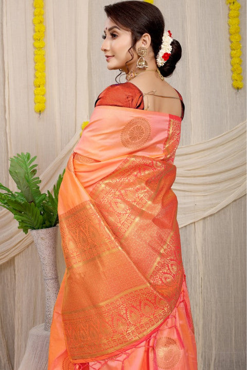 VastraLakshmi Skinny Peach Kanjivaram Silk Saree and Angelic Blouse Piece