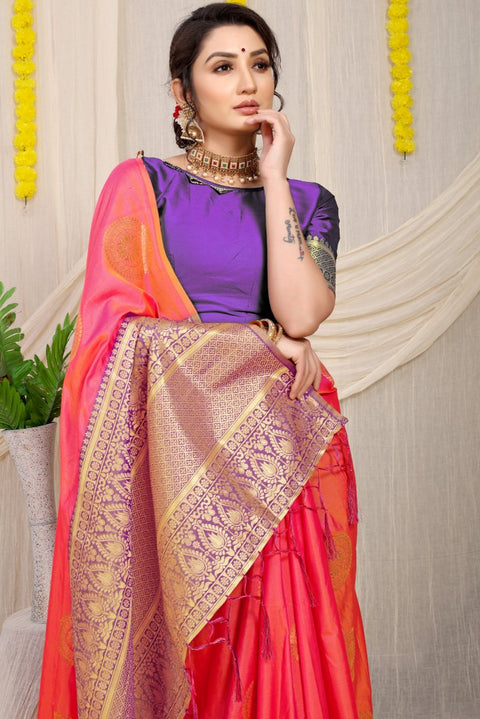 VastraLakshmi Adorning Pink Kanjivaram Silk Saree and Angelic Blouse Piece