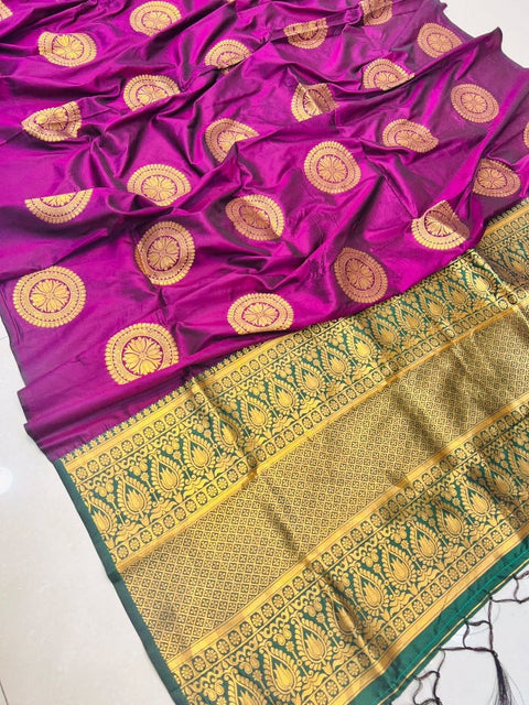 VastraLakshmi Unique Purple Kanjivaram Silk Saree and Angelic Blouse Piece