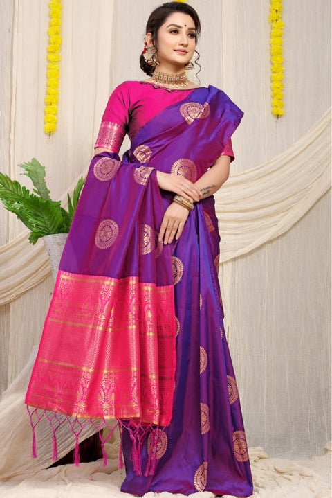 VastraLakshmi Unique Purple Kanjivaram Silk Saree and Angelic Blouse Piece