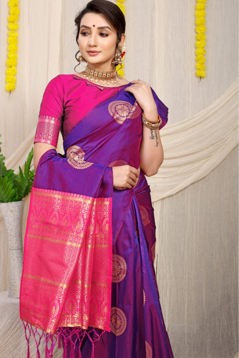 VastraLakshmi Unique Purple Kanjivaram Silk Saree and Angelic Blouse Piece