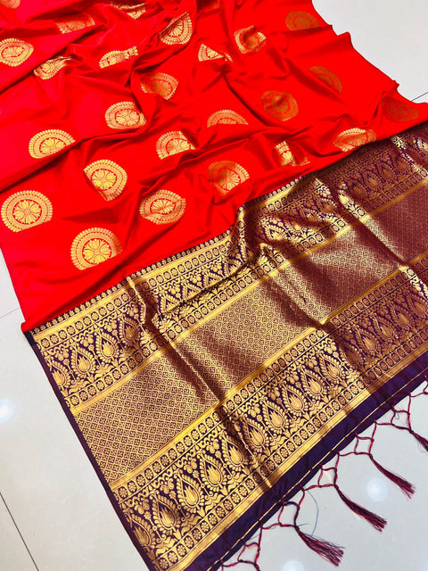 VastraLakshmi Deserving Red Kanjivaram Silk Saree and Angelic Blouse Piece