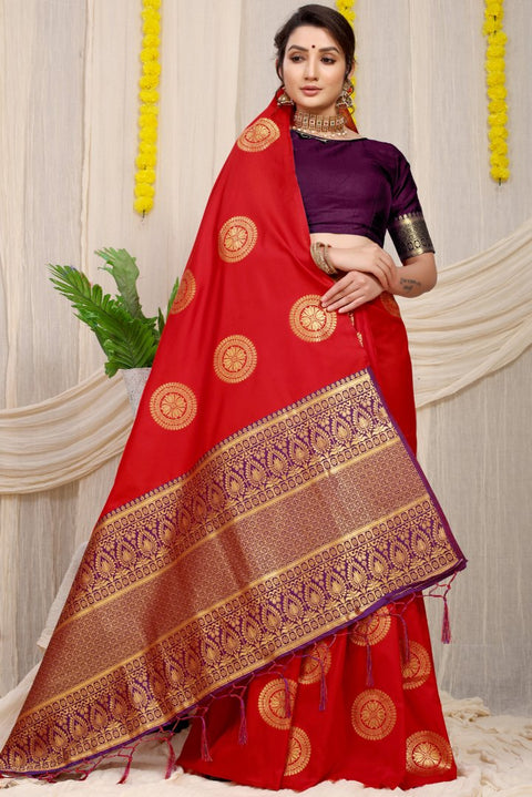 VastraLakshmi Deserving Red Kanjivaram Silk Saree and Angelic Blouse Piece