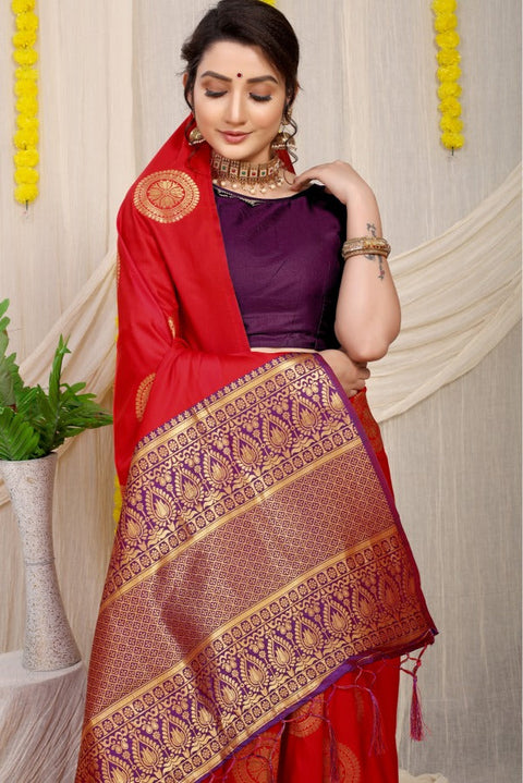 VastraLakshmi Deserving Red Kanjivaram Silk Saree and Angelic Blouse Piece