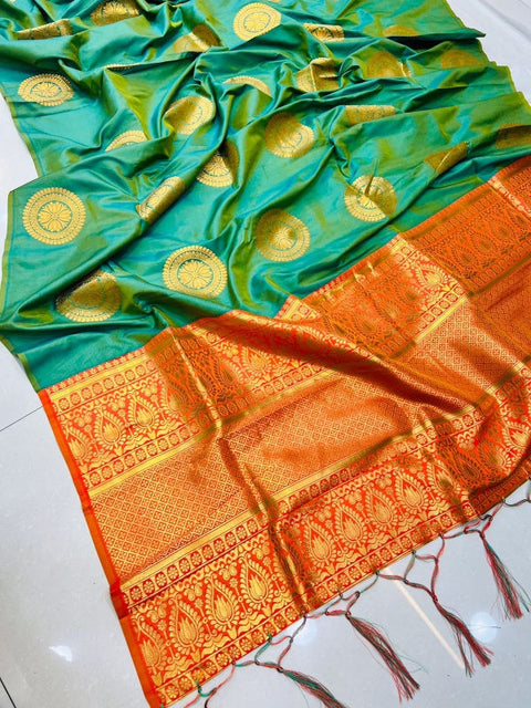 VastraLakshmi Desiring Sea Green Kanjivaram Silk Saree and Angelic Blouse Piece