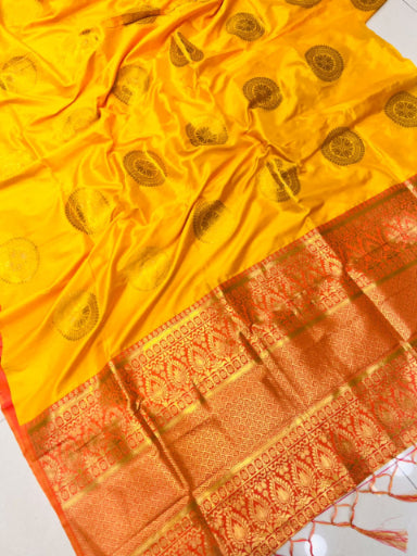 VastraLakshmi Ethnic Yellow Kanjivaram Silk Saree and Angelic Blouse Piece