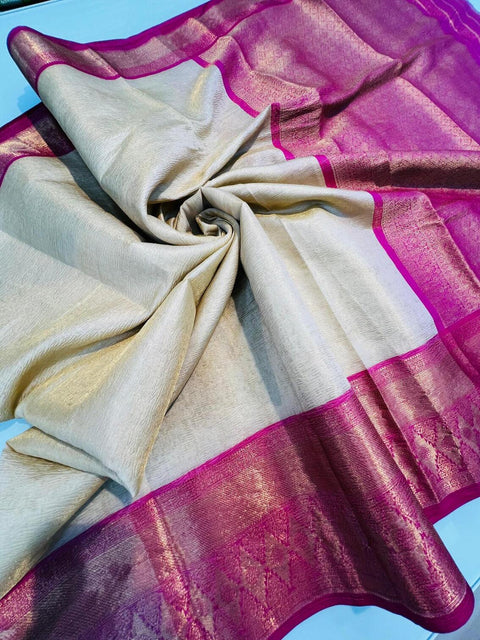 VastraLakshmi Jazzy Beige Soft Tissue Silk Saree With Blissful Blouse Piece