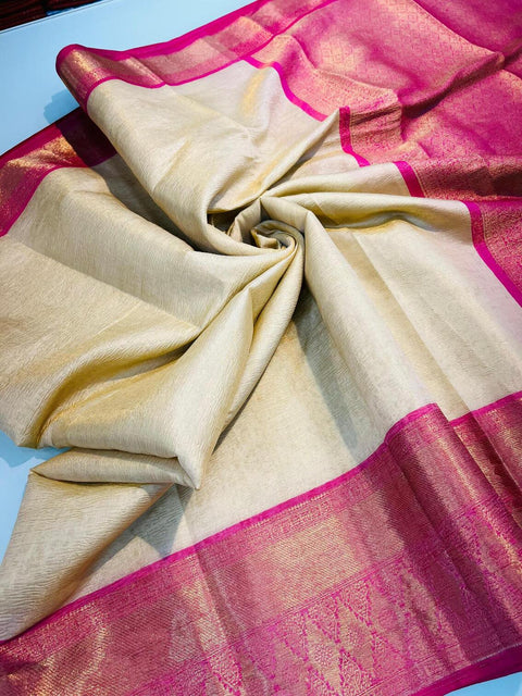 VastraLakshmi Jazzy Beige Soft Tissue Silk Saree With Blissful Blouse Piece