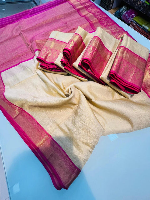 VastraLakshmi Jazzy Beige Soft Tissue Silk Saree With Blissful Blouse Piece