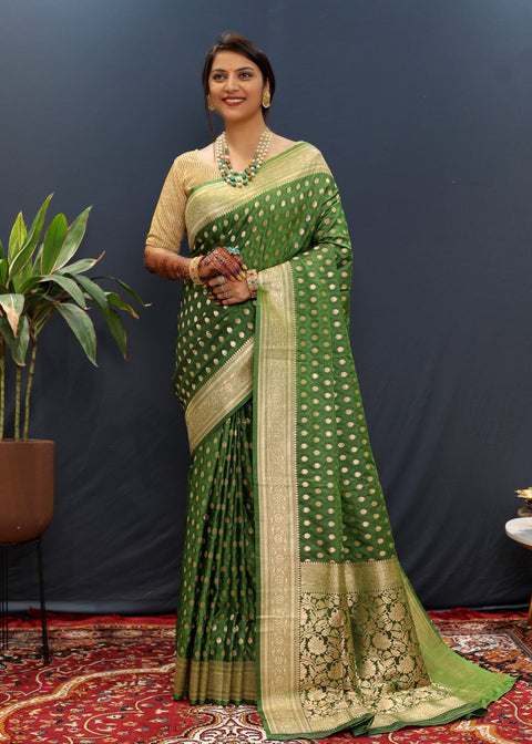 VastraLakshmi Woebegone Green Soft Banarasi Silk Saree With Confounding Blouse Piece