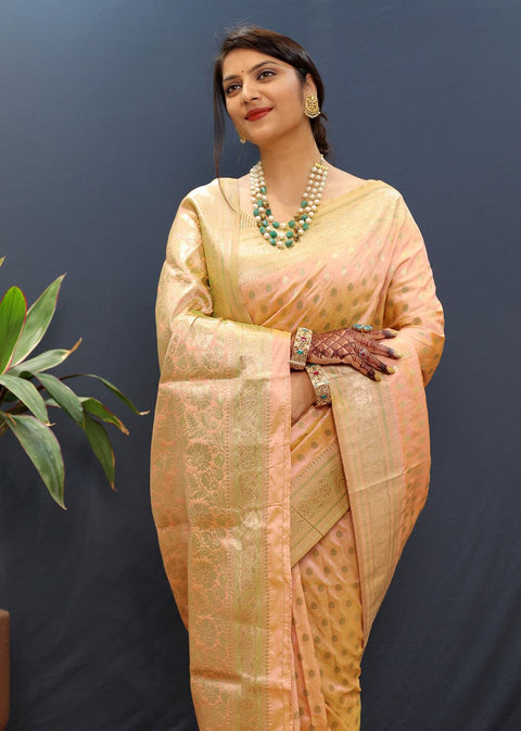 VastraLakshmi Fragrant Peach Soft Banarasi Silk Saree With Tempting Blouse Piece