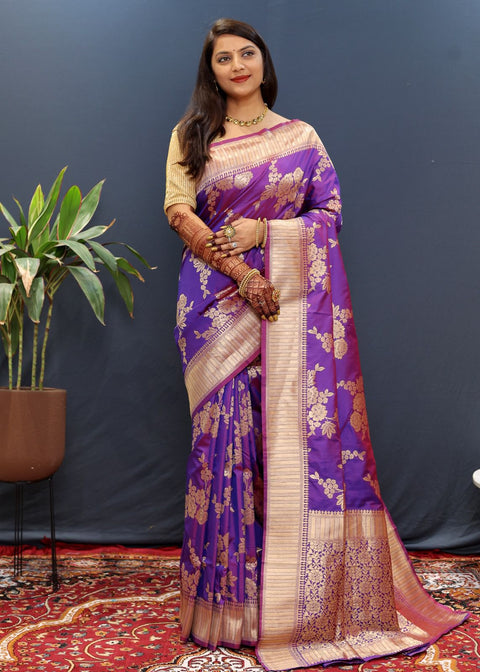 VastraLakshmi Dissemble Purple Soft Banarasi Silk Saree With Pulsating Blouse Piece