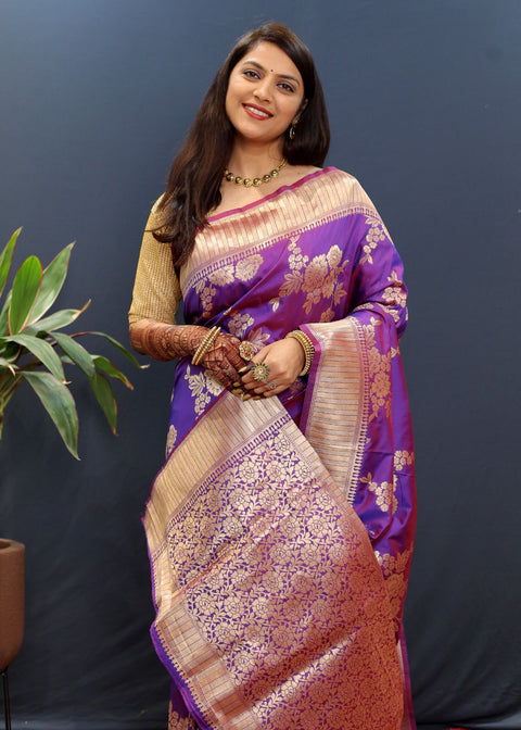 VastraLakshmi Dissemble Purple Soft Banarasi Silk Saree With Pulsating Blouse Piece