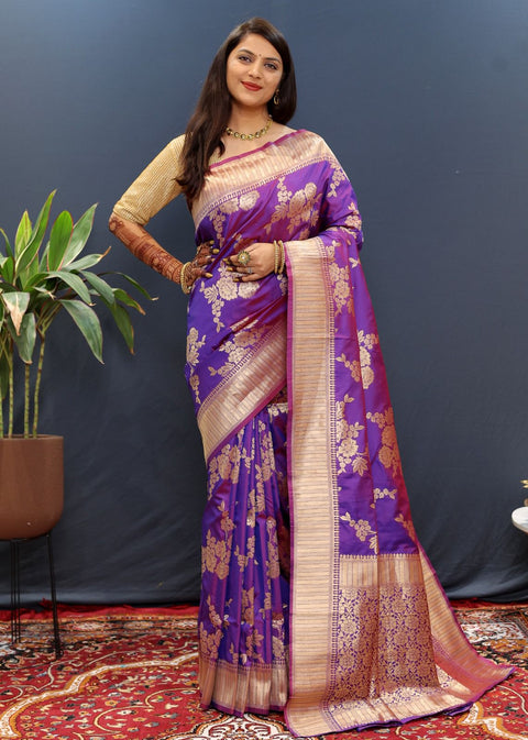 VastraLakshmi Dissemble Purple Soft Banarasi Silk Saree With Pulsating Blouse Piece