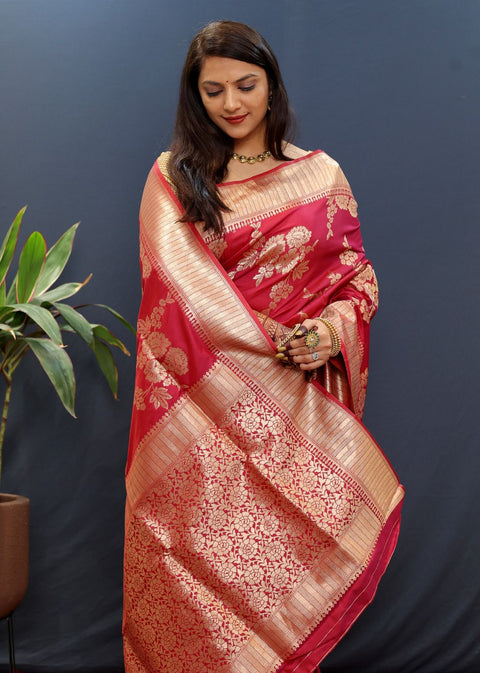 VastraLakshmi Adoring Wine Soft Banarasi Silk Saree With Vivacious Blouse Piece