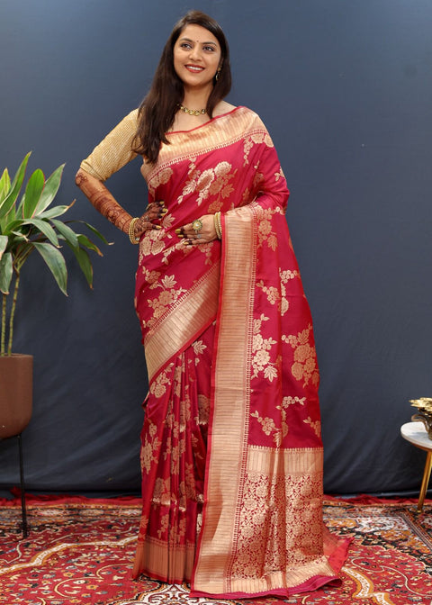 VastraLakshmi Adoring Wine Soft Banarasi Silk Saree With Vivacious Blouse Piece