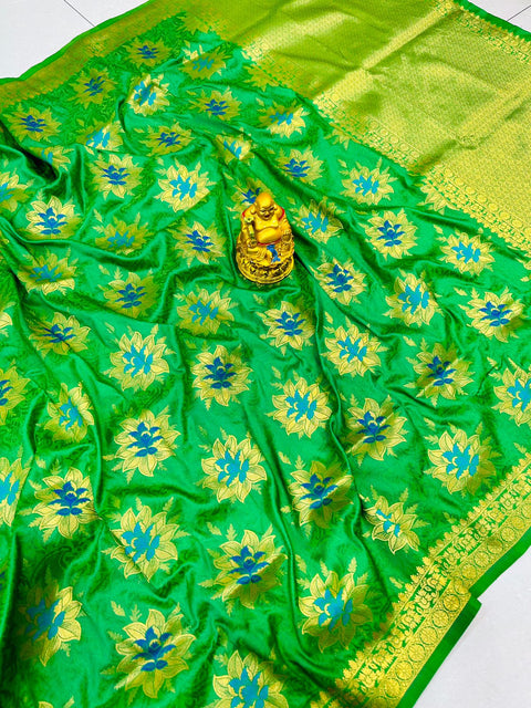 VastraLakshmi Deserving Green Banarasi Silk Saree With Traditional Blouse Piece