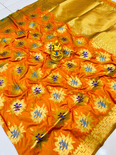 VastraLakshmi Girlish Orange Banarasi Silk Saree With Comely Blouse Piece