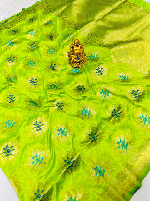 VastraLakshmi Intricate Parrot Banarasi Silk Saree With Divine Blouse Piece