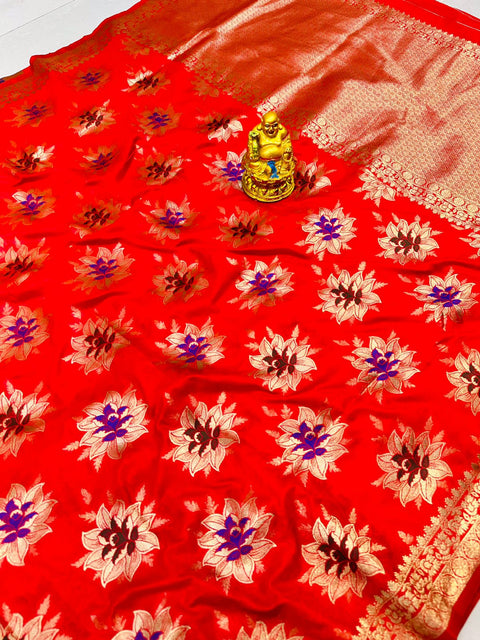 VastraLakshmi Appealing Red Banarasi Silk Saree With Ideal Blouse Piece