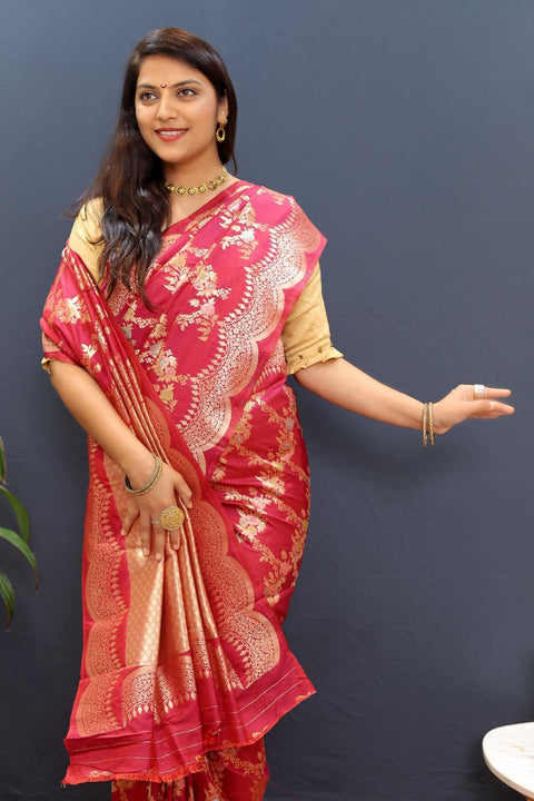 VastraLakshmi Gratifying Dark Pink Soft Banarasi Silk Saree With Charming Blouse Piece