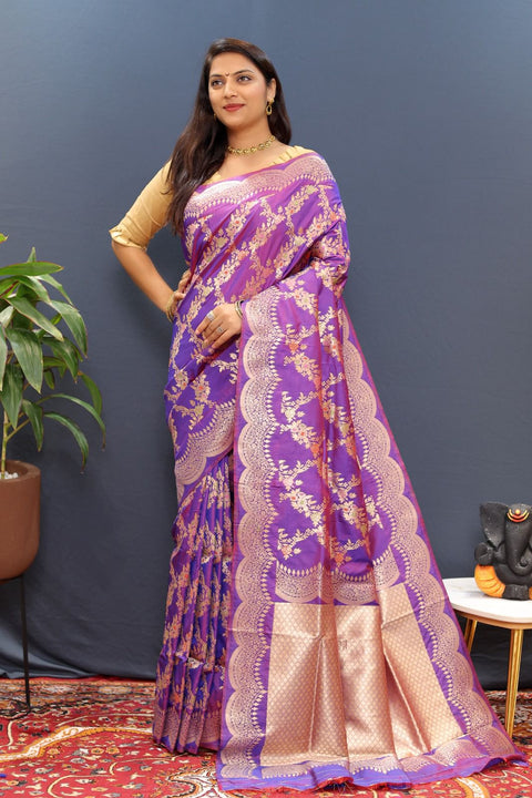 VastraLakshmi Captivating Lavneder Soft Banarasi Silk Saree With Prominent Blouse Piece