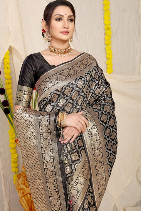 VastraLakshmi Pleasant Black Kanjivaram Silk With Tempting Blouse Piece