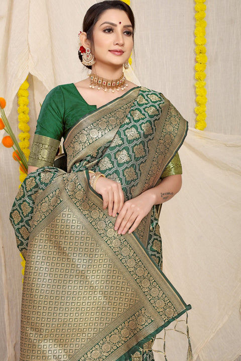 VastraLakshmi Adoring Green Kanjivaram Silk With Pleasurable Blouse Piece