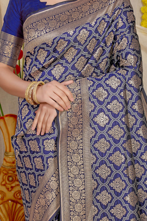 VastraLakshmi Excellent Navy Blue Kanjivaram Silk With Delectable Blouse Piece