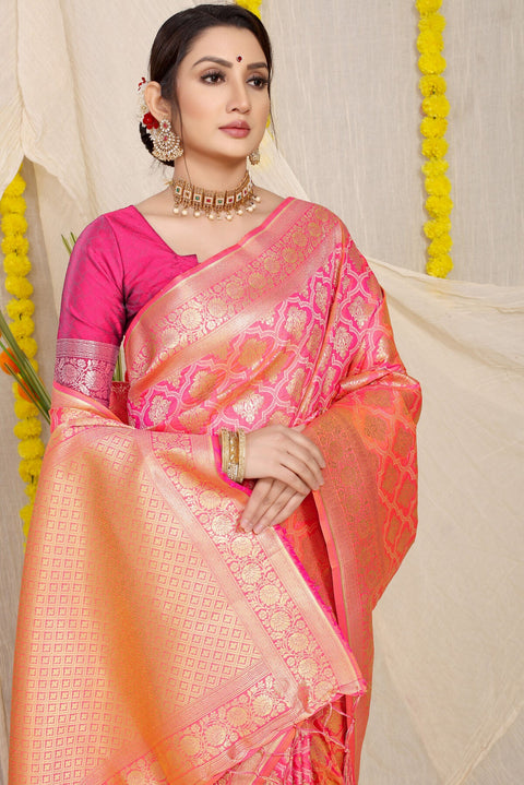 VastraLakshmi Brood Peach Kanjivaram Silk With Sumptuous Blouse Piece