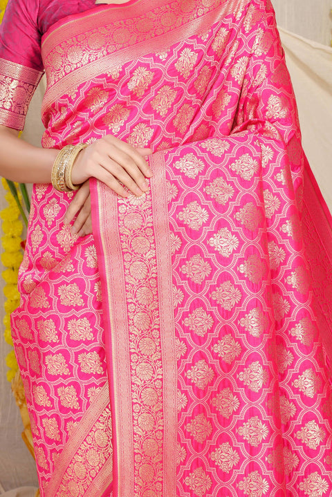 VastraLakshmi Demure Pink Kanjivaram Silk With Propinquity Blouse Piece