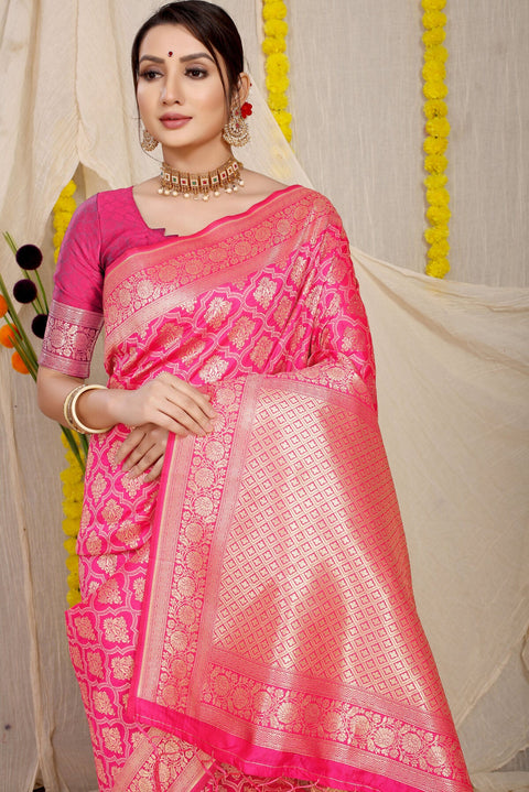 VastraLakshmi Demure Pink Kanjivaram Silk With Propinquity Blouse Piece