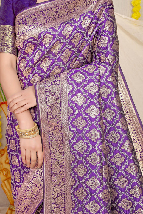 VastraLakshmi Lassitude Purple Kanjivaram Silk With Lagniappe Blouse Piece