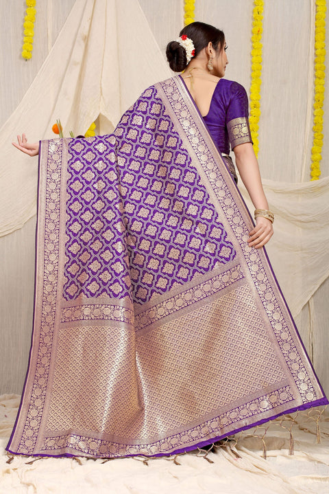 VastraLakshmi Lassitude Purple Kanjivaram Silk With Lagniappe Blouse Piece