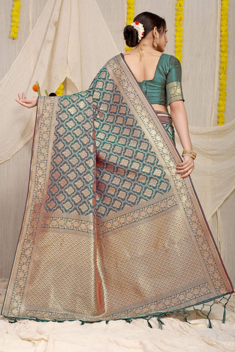 VastraLakshmi Redolent Rama Kanjivaram Silk With Evocative Blouse Piece