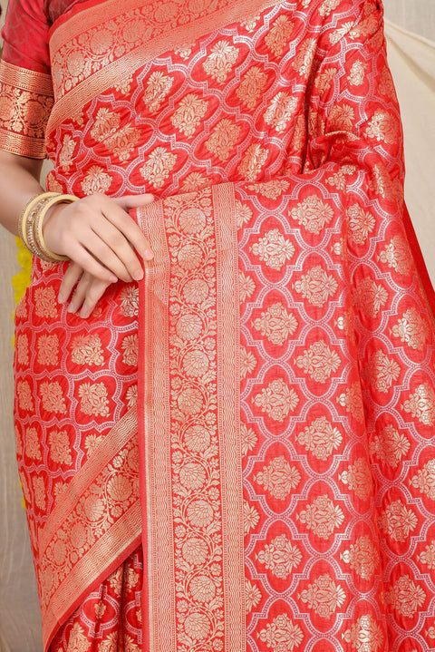 VastraLakshmi Surreptitious Red Kanjivaram Silk With Embrocation Blouse Piece