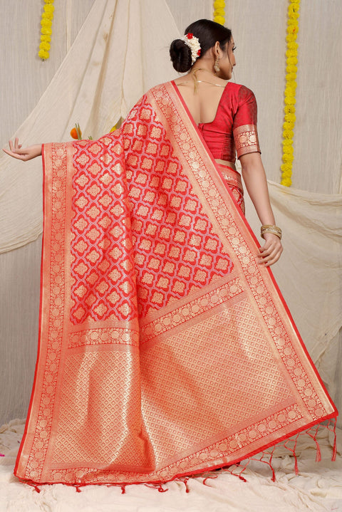 VastraLakshmi Surreptitious Red Kanjivaram Silk With Embrocation Blouse Piece