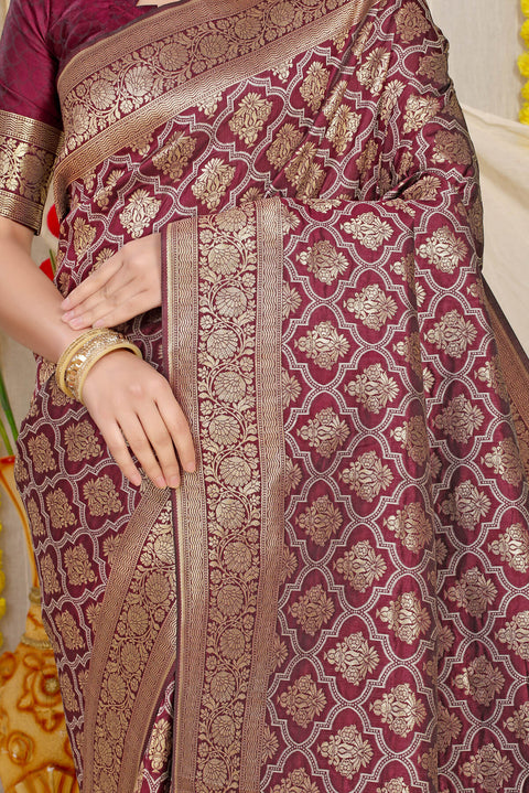 VastraLakshmi Magnetic Wine Kanjivaram Silk With Dissemble Blouse Piece