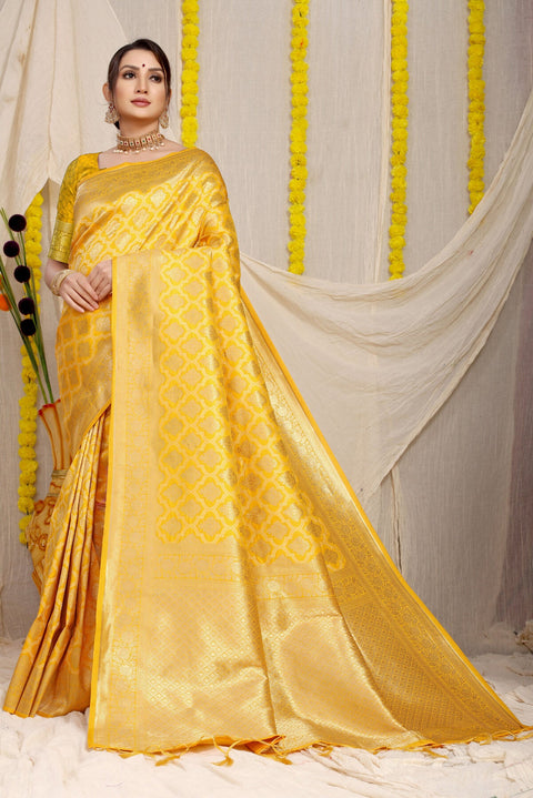 VastraLakshmi Incredible Yellow Kanjivaram Silk With Demure Blouse Piece