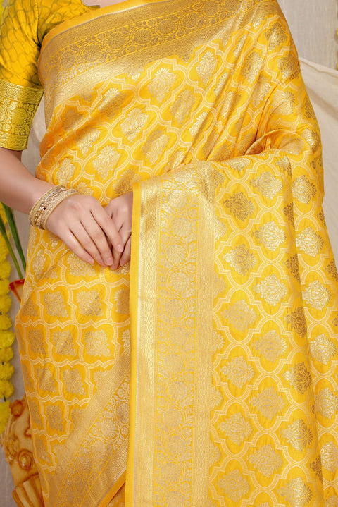 VastraLakshmi Incredible Yellow Kanjivaram Silk With Demure Blouse Piece