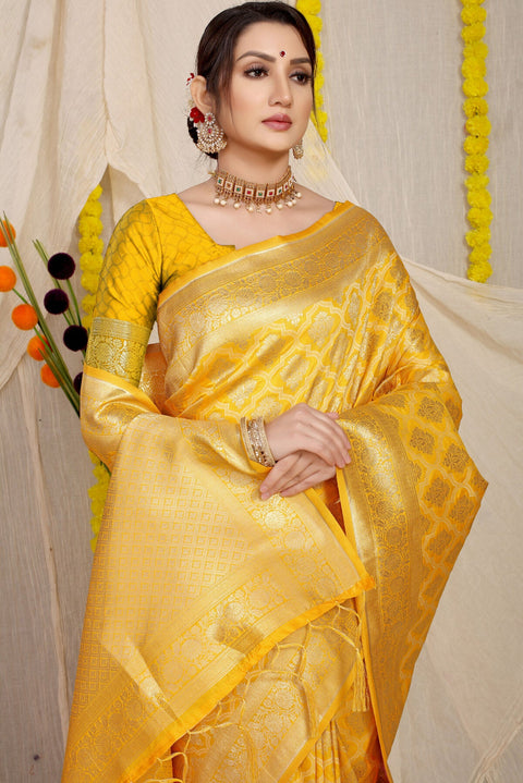 VastraLakshmi Incredible Yellow Kanjivaram Silk With Demure Blouse Piece