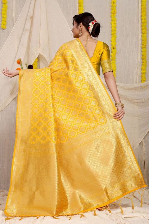 VastraLakshmi Incredible Yellow Kanjivaram Silk With Demure Blouse Piece